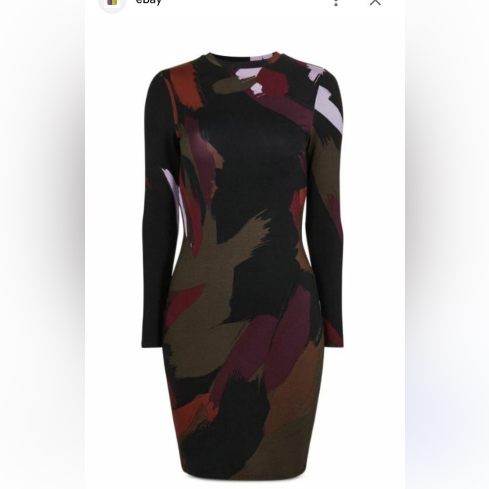 TED BAKER Women's LAURYY ABSTRACT PRINT BODYCON DRESS in BLACK size 3